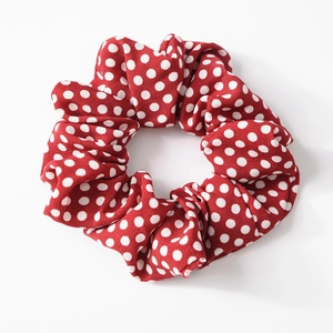 Chouchou en mousseline rouge à pois blancs avec bande élastique de haute qualité