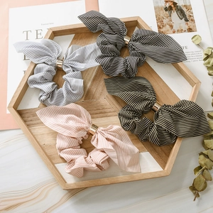 Western Style Chiffon Striped Bow Scrunchies High Elasticity Hair Ties With Gold Metal Buckle Fashion Hair Accessories For Women