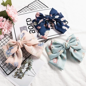 Large Chiffon Bow Hair Clip Elegant Floral Print Layered Fabric Spring Clip Ponytail Holder Hair Accessory For Women