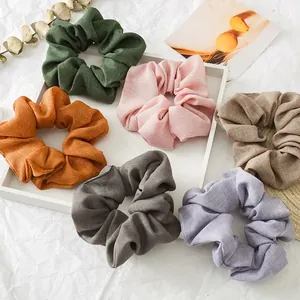 Solid Color Large Scrunchie For Women Elastic Hair Ties Lurex Fabric Hair Band OL Minimalist Ponytail Holder Accessories