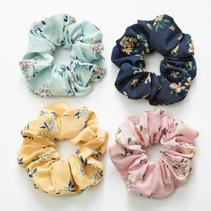 Korean Style Floral Print Chiffon Hair Scrunchies Elastic Fabric Hair Ties Sweet Floral Headwear For Women Girls Daily Accessory