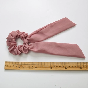 Elastico per capelli con fiocco a righe rosa e nastri lunghi, lunghezza 27 cm, stile