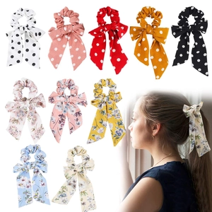 Long Ribbon Bow Floral Polka Dot Scrunchies Chiffon Hair Ties Large Elastic Ponytail Holder For Women Hair Accessories