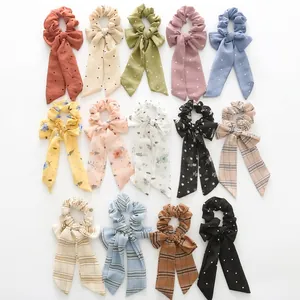 Lot de 14 chouchous en mousseline fleurie avec longs rubans élégants pour femmes