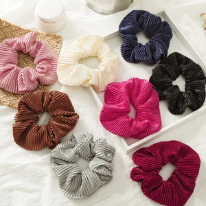 Women's Pleated Satin Scrunchies Solid Color Large Elastic Hair Bands Fashion Hair Ties Ponytail Holder Hair Accessories