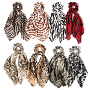 Vintage Animal Leopard Snake Zebra Print Hair Scrunchie With Long Streamer Satin Fabric Elastic Hair Tie Ribbon For Women
