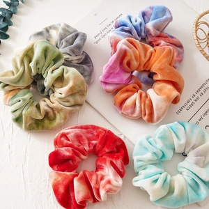 Tie Dye Velvet Hair Scrunchies Fluffy Elastic Hair Bands For Women Girls Bohemian Style Vintage Hair Rings Accessories
