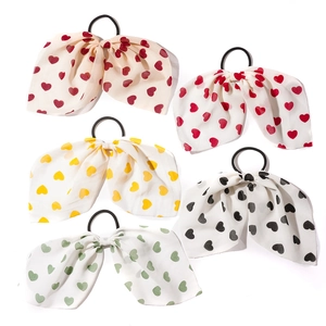 Lot de 5 chouchous à nœuds en mousseline avec imprimé cœur en couleurs pastel