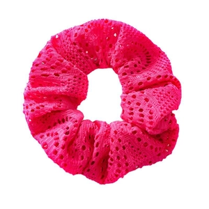 Leuchtend rosa gestricktes Mesh-Haargummi mit elastischem Band für Damen und Mädchen