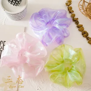 Dreamy Mermaid Iridescent Organza Oversized Scrunchie For Women Pleated High Elasticity Hair Tie Fashion Hair Accessories
