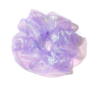 Dreamy mermaid pearl luster purple organza scrunchie with holographic fabric shine