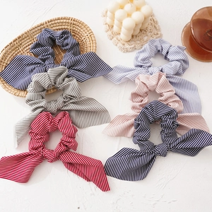 Korean Style Striped Rabbit Ear Hair Scrunchies Fabric Bowknot Large Intestine Hair Ring Fashion Striped Hair Ties For Women