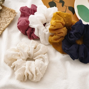 Korean Seersucker Swiss Dot Fabric Scrunchie Elegant Large Solid Color Hair Tie Fashion Elastic Headwear For Women