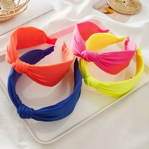 Women Wide Knotted Fabric Headband Fluorescent Yellow Blue Cross Knot Hairband Fashion Hair Accessory For Daily Vacation