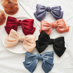 Grande Barrette À Cheveux Nœud Double Couche En Satin Mousseline Élégant Style Français Pince À Ressort Accessoire Cheveux Femme