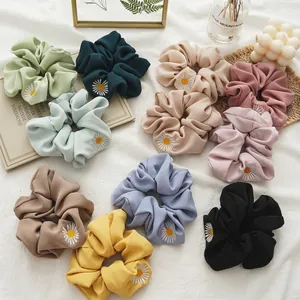 Elastico per Capelli in Stile Coreano con Ricamo a Margherita in Tessuto di Raso Fascia Elastica per Donne e Ragazze