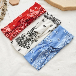 Three-color paisley twisted headbands in red, white and blue cotton elastic fabric