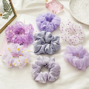 Koreanischer Stil Lila Gänseblümchen Blumig Haargummis Für Damen Mädchen Süße Stoff Haarbänder Pferdeschwanz Halter
