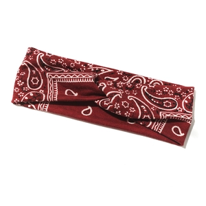 Deep red elastic twisted headband with white paisley print for women's hair styling