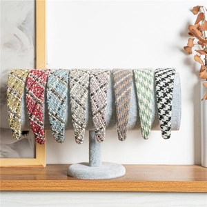 French Elegant Tweed Wide Headband For Women Vintage Houndstooth Woven Hair Band Retro Plaid Thick Headwrap Fashion Hair Accessories