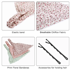 Floral print chiffon bandanas set with elastic band and breathable fabric for hair styling