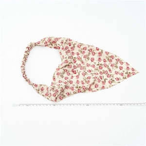 Floral print elastic triangle headscarf for women with pink rose pattern and measuring tape