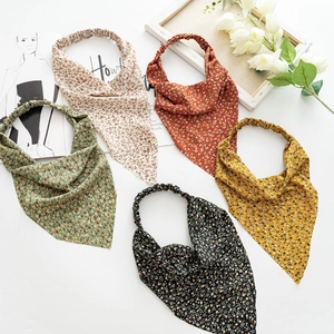Vintage Floral Print Triangle Headscarf For Women Elastic Fabric Bandana Handmade Hairband Bohemia Daily Travel Headwear