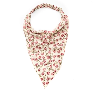 Floral print triangular headscarf with cream rose pattern and elastic hair band