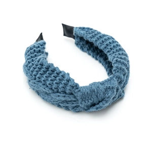Serre-tête large en tricot noué pour femme bleu marine fil souple accessoire cheveux hiver
