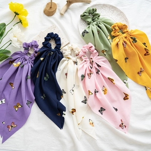 Sweet Butterfly Print Fabric Scrunchies With Long Streamer Hair Ties Fine Workmanship Bow Knot Hair Rope For Women Girls
