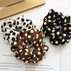 Polka Dot Fabric Knitted Scrunchie Hair Tie For Women Vintage Elastic Hair Band 2023 Winter Autumn Fashion Hair Accessories