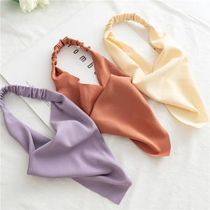 Elastic satin triangle headbands in pastel purple, caramel, and beige colors set