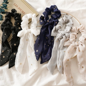 Chiffon-Haargummis mit Sternenmuster und langen Bändern in fünf eleganten Farben