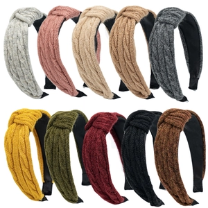 Serre-tête Torsadé en Tricot pour Femmes Couleur Unie Large Automne Hiver Chaud Accessoires Cheveux Quotidiens