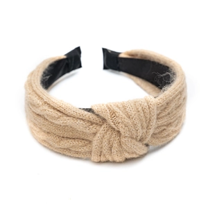 Serre-tête en tricot beige avec nœud et motif torsadé accessoire de cheveux hiver