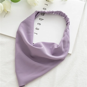 Detailed close-up of light purple chiffon headscarf headband with elastic strap