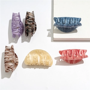 Set of 6 marble textured acrylic large hair claws for women in various stylish colors