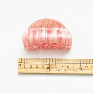Pink marble acrylic hair claw clip for women, minimalist oval hair clamp 8.5cm