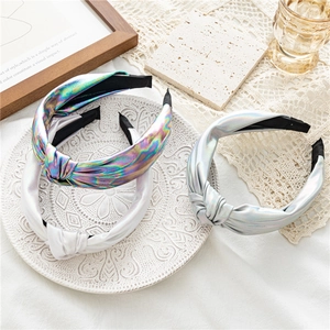 Vintage glossy knotted headbands in holographic, pearl white and silver metallic finish