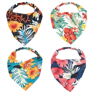 Floral print headscarves set with four tropical patterns and elastic bands for women