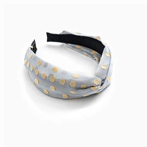 Light blue polka dot headband with sheer mesh fabric and yellow dotted texture for girls