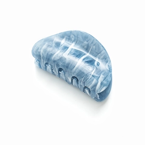 Minimalist oval acrylic hair claw clip with blue marble pattern for women hair styling