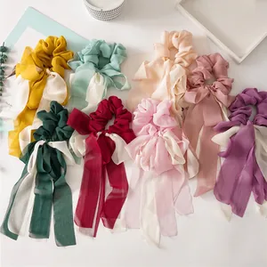 Chouchous à Nœud de Style Coréen Avec Longs Rubans Attaches de Cheveux en Tissu de Mousseline pour Femmes Accessoires Cheveux Style Fairy Ins