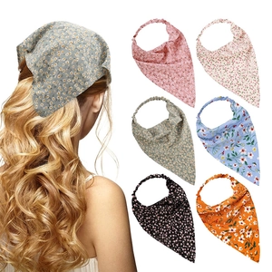 Floral elastic headscarf set in six colors showing model view and product variety