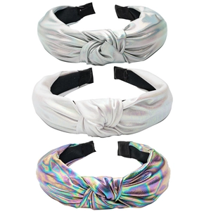 Vintage Metallic Coated Knotted Headband For Women Wide Brim Laser Holographic Hair Hoop Fashion Simple Hair Accessories
