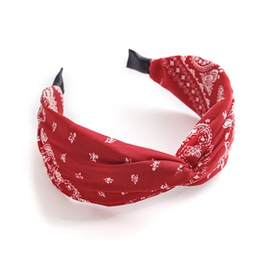 Serre-tête rouge avec imprimé paisley et nœud torsadé pour femmes style bohème