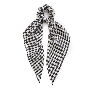 Summer satin houndstooth scrunchie with elegant ribbons for stylish hair styling