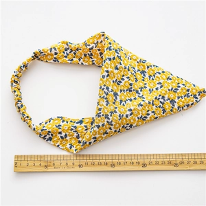 Navy floral triangle hair scarf with yellow daisies and elastic band for women