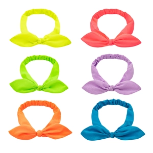 Women Neon Color Fabric Bunny Ear Elastic Headband Twisted Knot Stretchy Hair Band Headwrap For Face Washing Makeup Hair Accessory