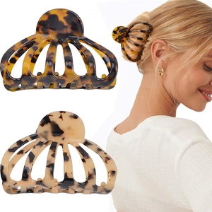 Women Large Hollow Acetate Hair Claw Clip Leopard Print Tortoiseshell Design Shark Clip Hair Styling Accessory For Thick Hair